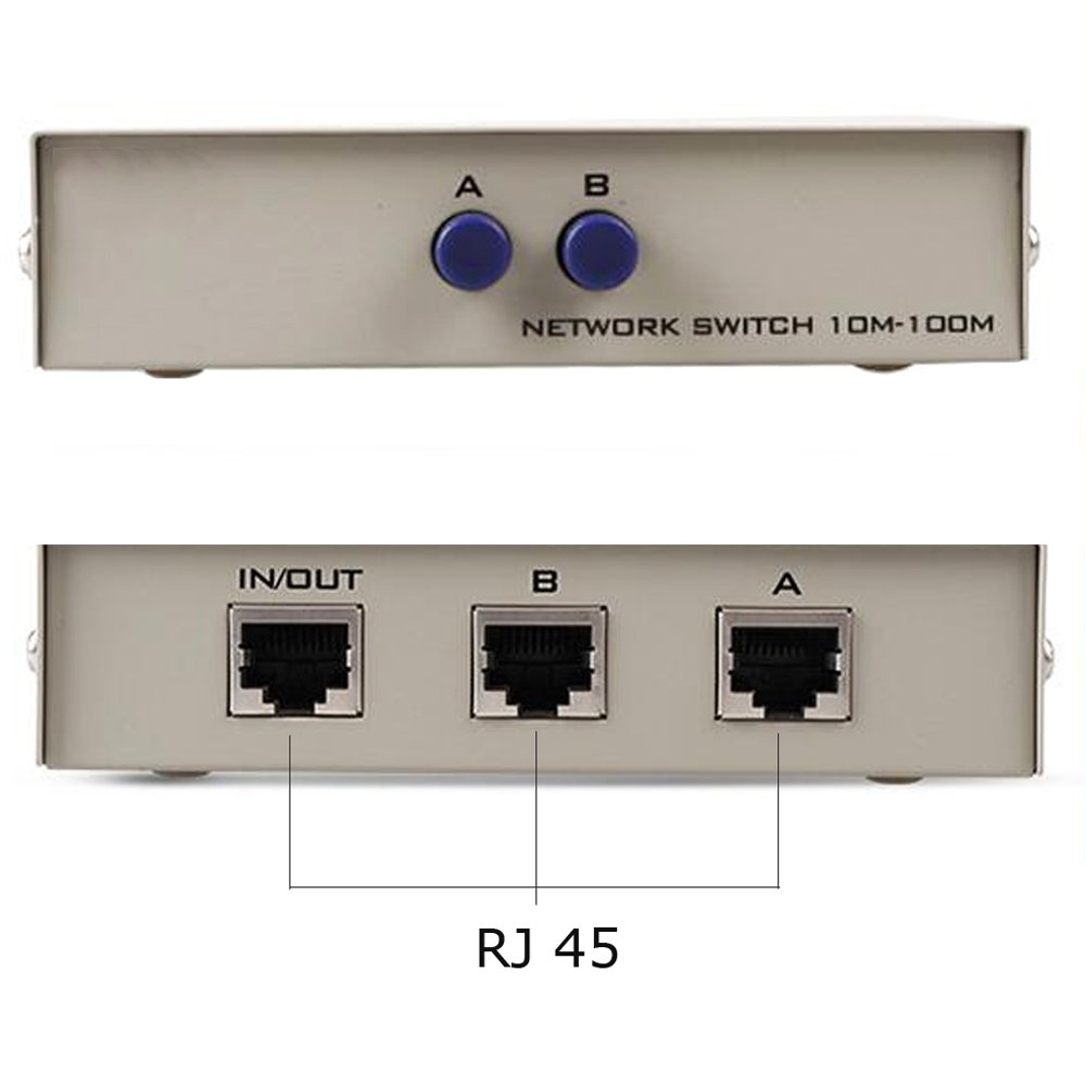RJ45 Manual Network Switch Metal Housing Network Sharing LAN Cable Switch 2 in1