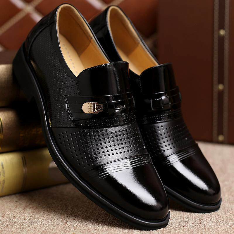 Men Formal Leather Shoes Business Formal Slip on Breathable Hollow Shoes Fashion