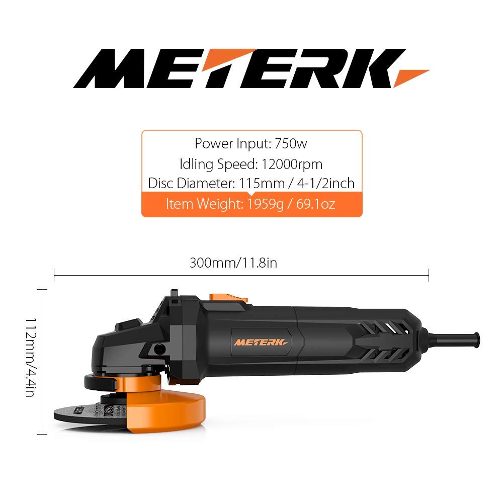 Meterk Electric Angle Grinder 6A 4-1/2inch with 115mm