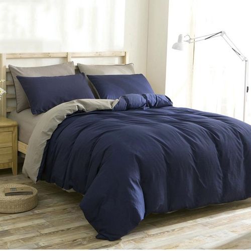 Quality Duvet, Bedsheet With 4 Pillow Cases-Navy Blue/Ash