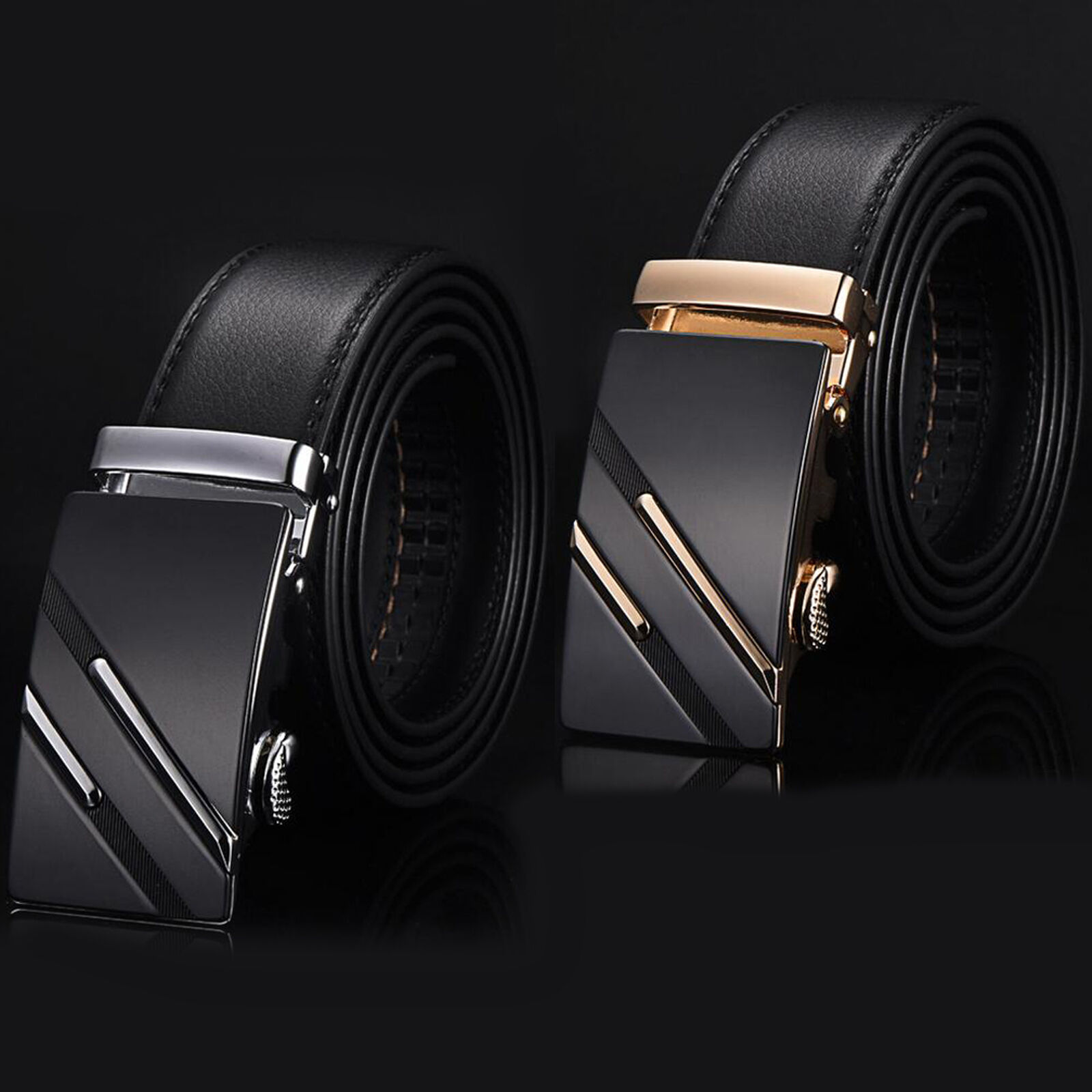 Genuine Leather Men's Automatic Buckle Belts Fashion Waist Strap Belt Waistband