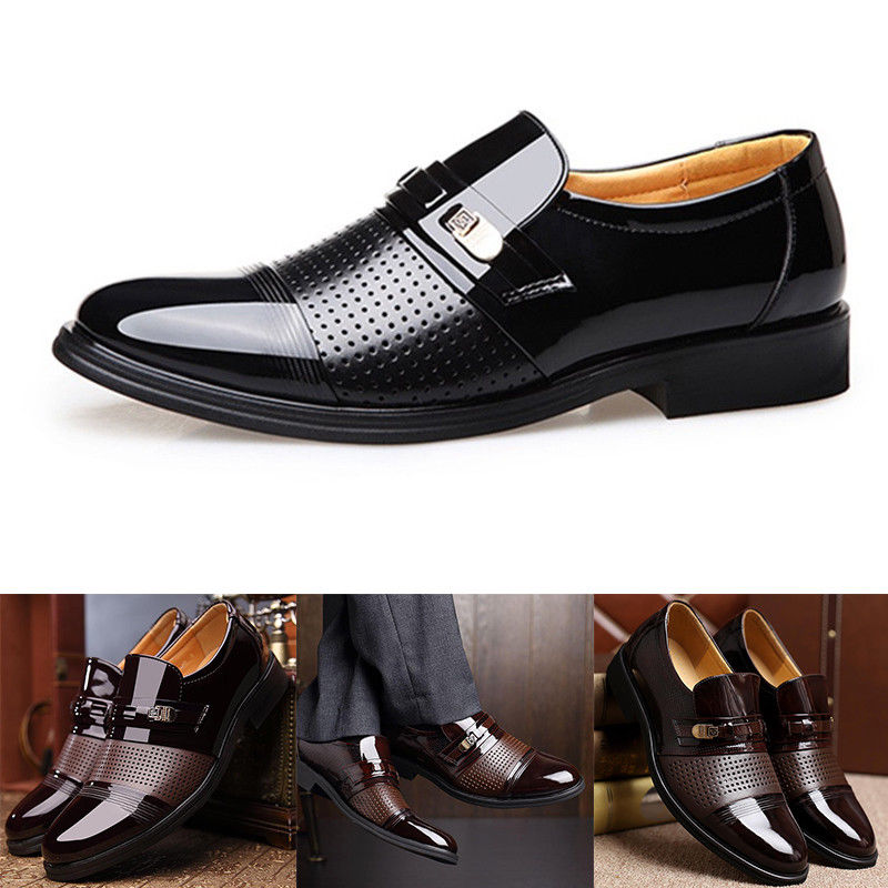 Men Formal Leather Shoes Business Formal Slip on Breathable Hollow Shoes Fashion