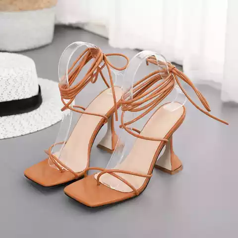 Brand Design Cross Bandage Peep Toed High Woman Sandals Size 35 to 42