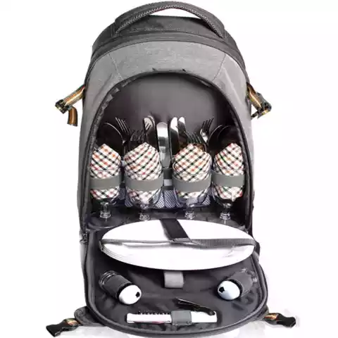 4 Person Picnic Backpack with Stainless Steel Utensils Fleece Blanket Cooler Compartment Holders Wine Bottles Modern Backpack