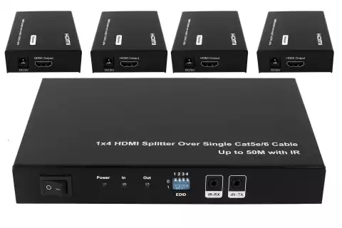 1x4 HDMI Splitter Over Single Cat5e/6 Cable Up to 50M with IR