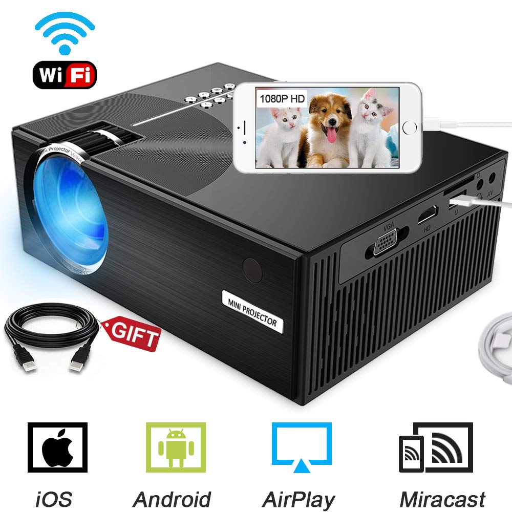 WiFi Projector, 2800Lumens LED Wireless  Projector 1080P HD Portable Movie Theater Video Projector