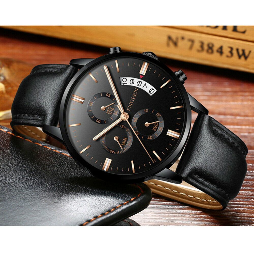 Men Luxury Fashion Leather Military Army Analog Sport Quartz Wrist Watch