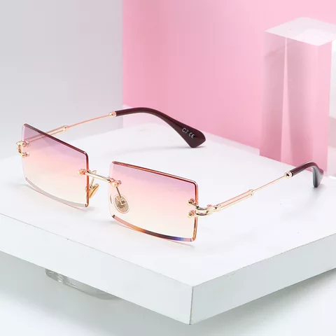 2021 High Quality Square Metal Sunglasses Women Trendy Rimless Sunglasses