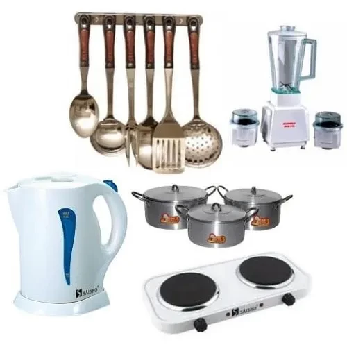 3 Set Of Cooking Pots Blender Electric Jug ,hot Plate And 6 Set Of Kitchen Tools Set
