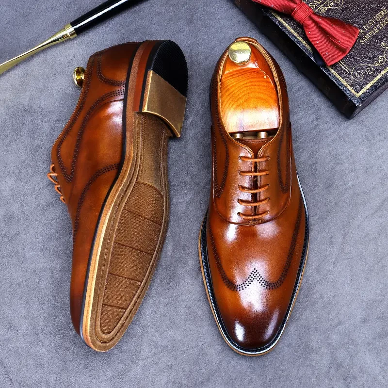 new cowhide leather with British business formal retro light leather shoe