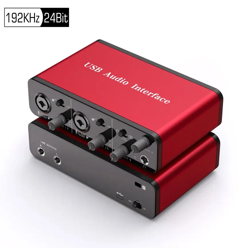 48V Phantom Power Microphone USB Audio Interface Studio External USB Sound Card for XLR Podcast Recording
