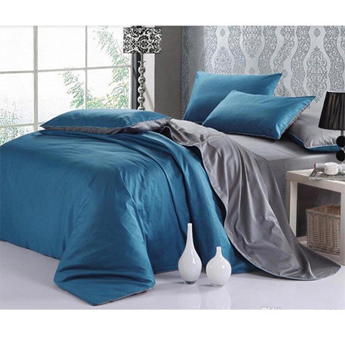 100% Plain Polish Blue and Grey Cotton Bedding Set