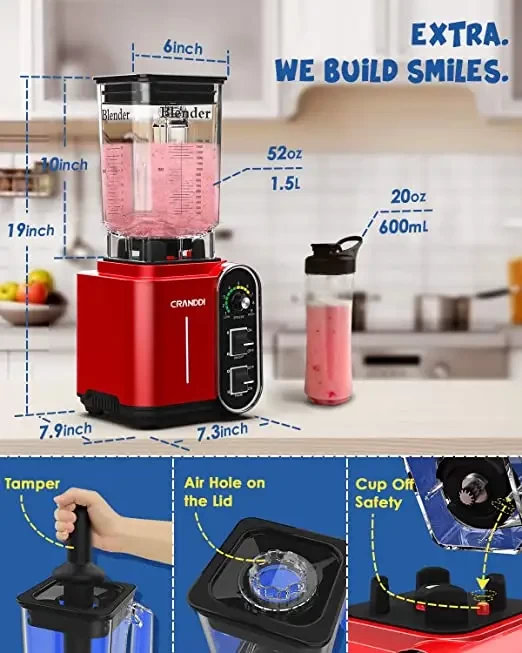 CRANDDI Commercial Smoothie Blender for Kitchen Blenders and Juicers K98C