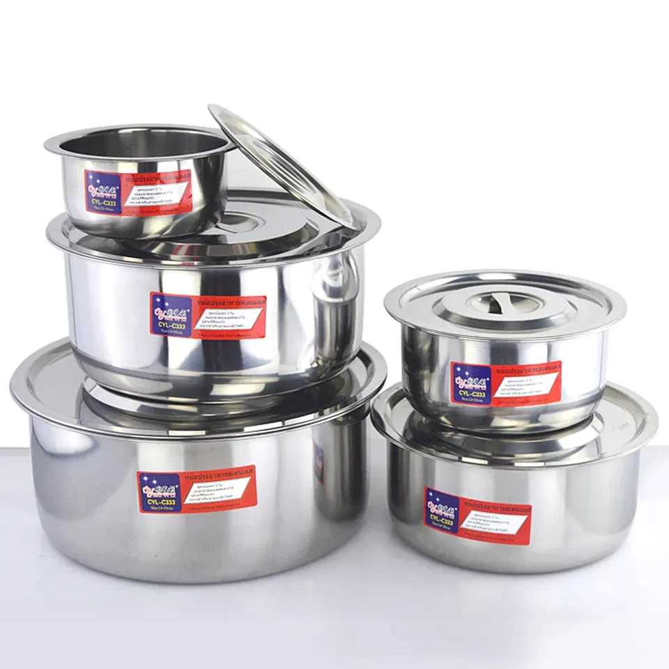5 pcs cookware bowl set for stainless steel stock pot food container with lid